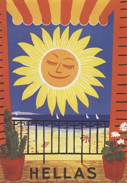 Vintage travel poster Sunny Greece 1950